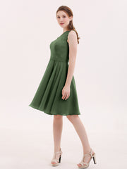 Une Epaule Dentelle Robe Demoiselle d'honneur Courte Olive Verte Grande Taille