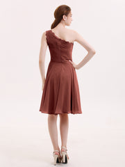 Une Epaule Dentelle Robe Demoiselle d'honneur Courte terracotta Grande Taille