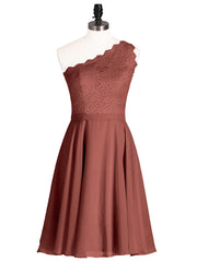 Une Epaule Dentelle Robe Demoiselle d'honneur Courte terracotta Grande Taille