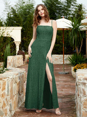 Robe Longue en Dentelle à Encolure Carrée avec Fente Vert Foncé Grande Taille