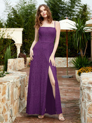 Robe Longue en Dentelle à Encolure Carrée avec Fente Raisin Grande Taille