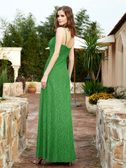 Robe Longue en Dentelle à Encolure Carrée avec Fente Vert Grande Taille