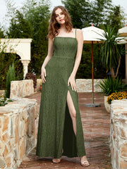 Robe Longue en Dentelle à Encolure Carrée avec Fente Olive Verte Grande Taille