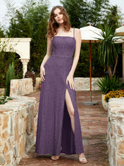 Robe Longue en Dentelle à Encolure Carrée avec Fente Plum Grande Taille