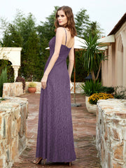 Robe Longue en Dentelle à Encolure Carrée avec Fente Plum Grande Taille