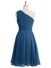 Une Épaule Mini Court Mousseline Robes Bleu Encre