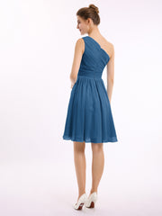 Une Épaule Mini Court Mousseline Robes Bleu Encre