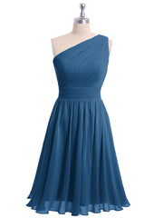 Une Épaule Mini Court Mousseline Robes Bleu Encre