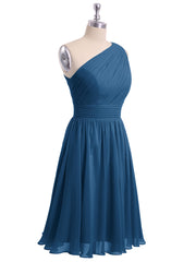 Une Épaule Mini Court Mousseline Robes Bleu Encre