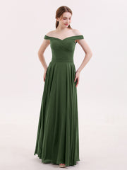 Robe Hors de l'épaule Pleine Longueur Mousseline Olive Verte Grande Taille