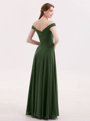 Robe Hors de l'épaule Pleine Longueur Mousseline Olive Verte Grande Taille