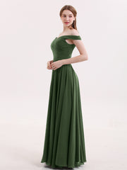 Robe Hors de l'épaule Pleine Longueur Mousseline Olive Verte