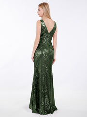Devant Court Dos Longue Paillettes Robe Olive Verte Grande Taille