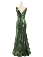 Devant Court Dos Longue Paillettes Robe Olive Verte