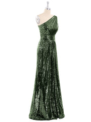 One Épaule Longue Paillettes Robe Olive Verte Grande Taille