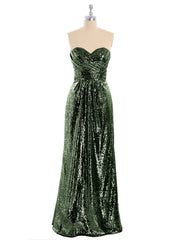 Sans Bretelle Longueur Pleine Paillettes Robe Olive Verte