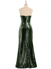 Sans Bretelle Longueur Pleine Paillettes Robe Olive Verte