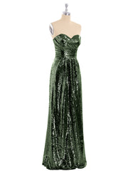 Sans Bretelle Longueur Pleine Paillettes Robe Olive Verte