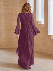 Robe en Mousseline de A-ligne à Col en V avec Manches Longues Longueur au Sol Mûre
