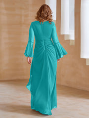 Robe en Mousseline de A-ligne à Col en V avec Manches Longues Longueur au Sol Piscine Grande Taille
