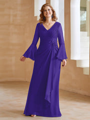 Robe en Mousseline de A-ligne à Col en V avec Manches Longues Longueur au Sol Régence Grande Taille