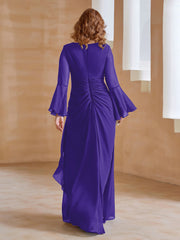 Robe en Mousseline de A-ligne à Col en V avec Manches Longues Longueur au Sol Régence Grande Taille