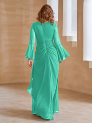 Robe en Mousseline de A-ligne à Col en V avec Manches Longues Longueur au Sol Spa Grande Taille