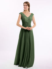 Mancherons Mousseline Et Dentelle Robe Avec Col En V Olive Verte Grande Taille