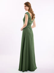 Mancherons Mousseline Et Dentelle Robe Avec Col En V Olive Verte Grande Taille