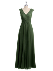 Mancherons Mousseline Et Dentelle Robe Avec Col En V Olive Verte