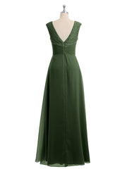 Mancherons Mousseline Et Dentelle Robe Avec Col En V Olive Verte
