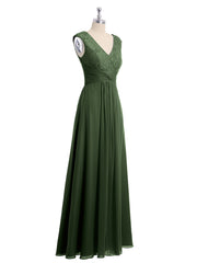 Mancherons Mousseline Et Dentelle Robe Avec Col En V Olive Verte Grande Taille