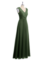 Mancherons Mousseline Et Dentelle Robe Avec Col En V Olive Verte