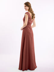 Mancherons Mousseline Et Dentelle Robe Avec Col En V terracotta Grande Taille