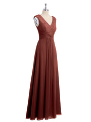 Mancherons Mousseline Et Dentelle Robe Avec Col En V terracotta Grande Taille