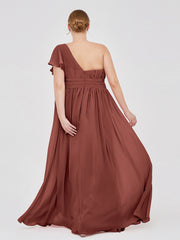 Robe avec Une Epaule Manches Flottantes Mousseline terracotta Grande Taille