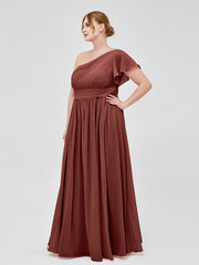 Robe avec Une Epaule Manches Flottantes Mousseline terracotta Grande Taille