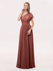 Robe avec Une Epaule Manches Flottantes Mousseline terracotta