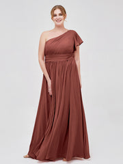 Robe avec Une Epaule Manches Flottantes Mousseline terracotta Grande Taille