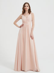 Dos Ouvert Mousseline Robes Avec Col En V Rose Perle