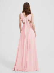 Dos Ouvert Mousseline Robes Avec Col En V Rose Pâle