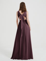 Dos Ouvert Mousseline Robes Avec Col En V Cabernet