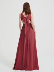 Dos Ouvert Mousseline Robes Avec Col En V Cannelle Rose Grande Taille