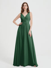 Dos Ouvert Mousseline Robes Avec Col En V Vert Foncé