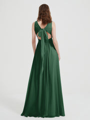 Dos Ouvert Mousseline Robes Avec Col En V Vert Foncé