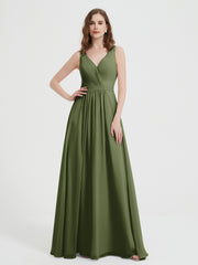 Dos Ouvert Mousseline Robes Avec Col En V Olive Verte Grande Taille