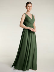 Dos Ouvert Mousseline Robes Avec Col En V Olive Verte Grande Taille