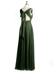 Dos Ouvert Mousseline Robes Avec Col En V Olive Verte Grande Taille