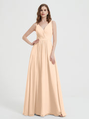Dos Ouvert Mousseline Robes Avec Col En V Pêche