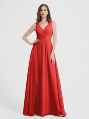Dos Ouvert Mousseline Robes Avec Col En V Rouge